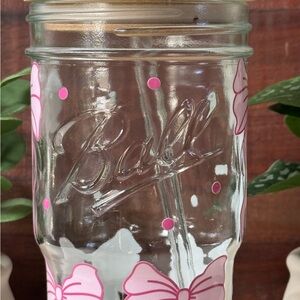 Ball Jar with Pink Bow and Polka Dots